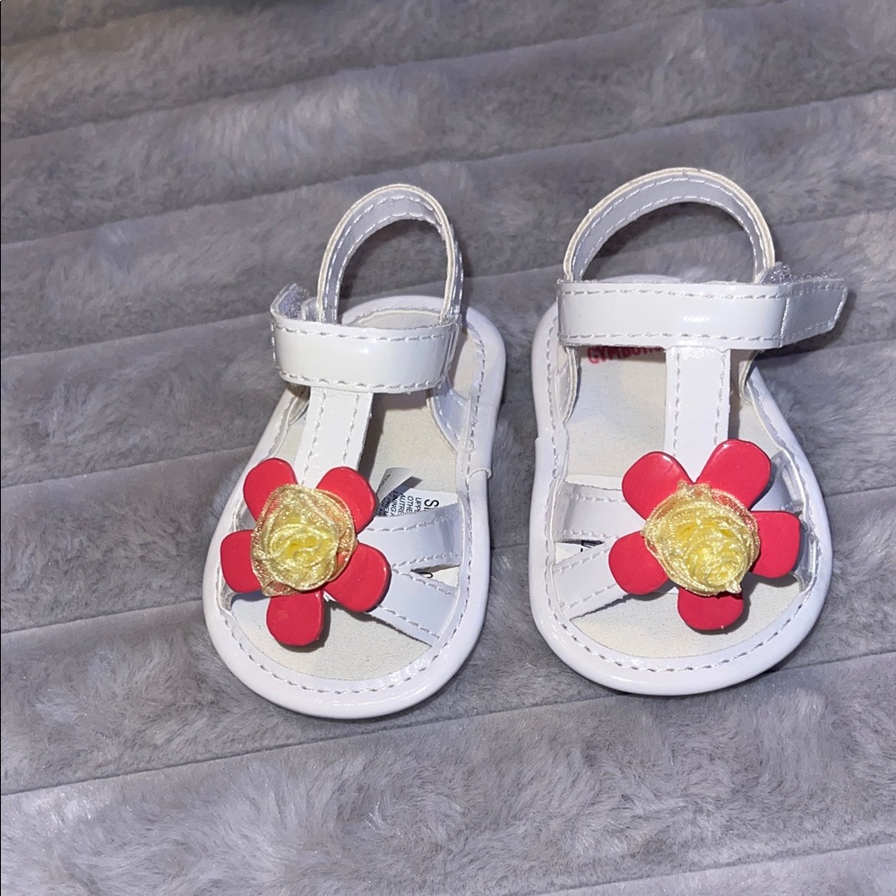 Gymboree White Sandals with Red and Yellow Flower